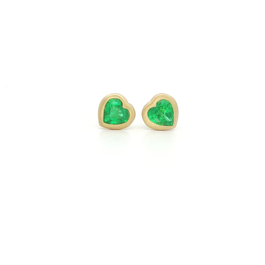 Emerald Heart Bezel Earring 0.63ct 18K Yellow Gold