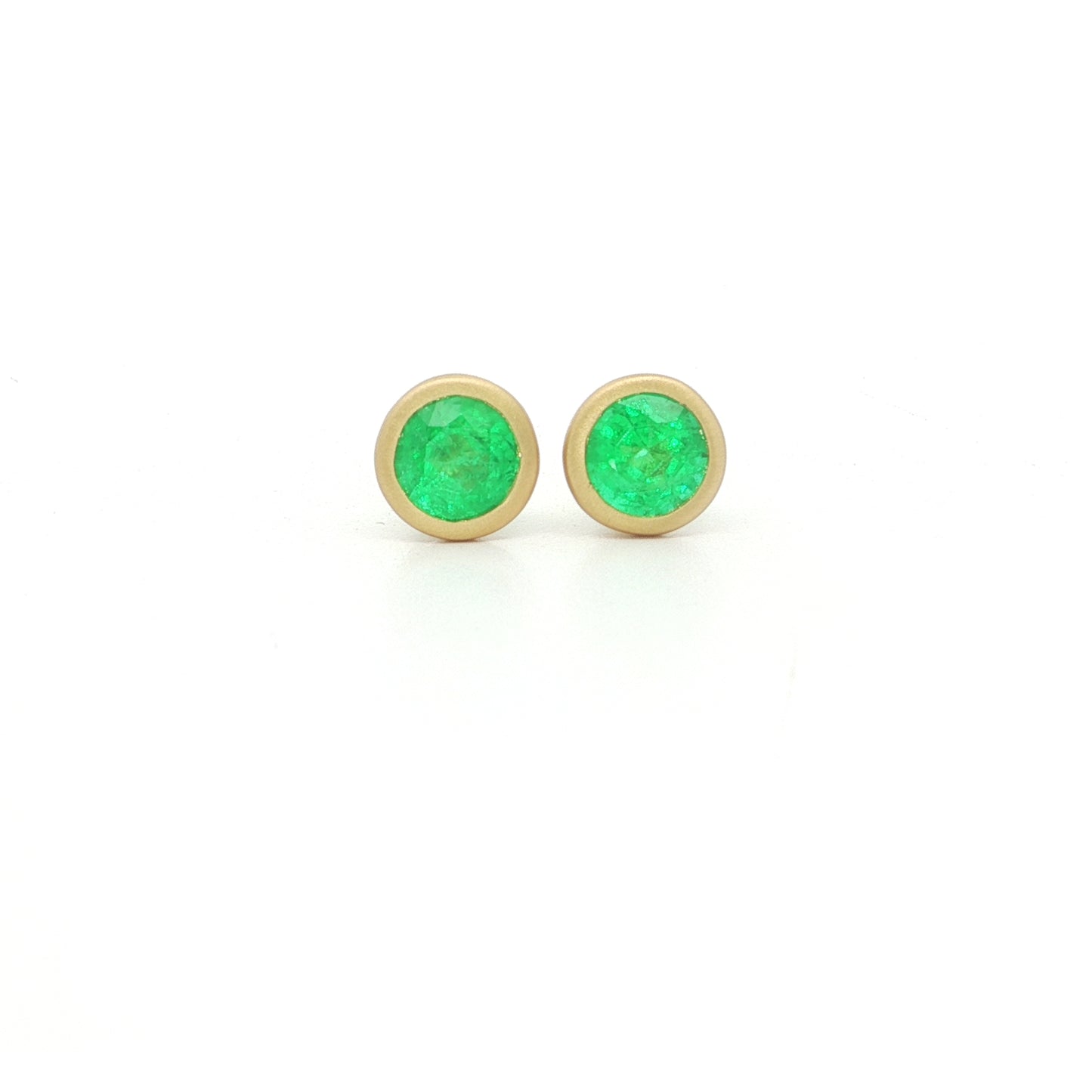 Emerald Round Bezel Earring 1.09ct 18K Yellow Gold (2)
