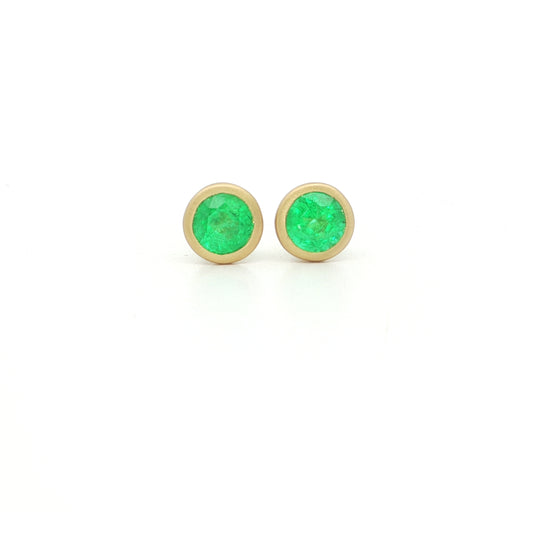 Emerald Round Bezel Earring 1.09ct 18K Yellow Gold (2)