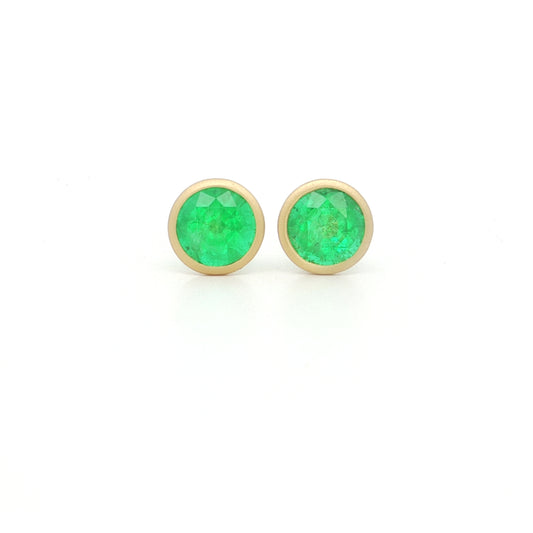 Emerald Round Bezel Earring 1.94ct 18K Yellow Gold