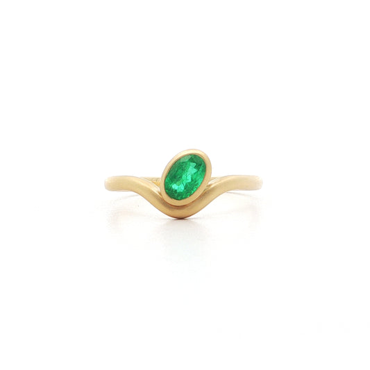 Emerald Oval Swoop Ring 0.50ct 18K Yellow Gold Size 7
