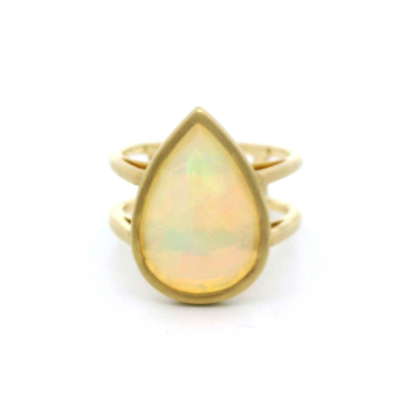 Ethiopian Opal Pear Shape Split Shank Ring 4.37ct 18K Yellow Gold Size 7
