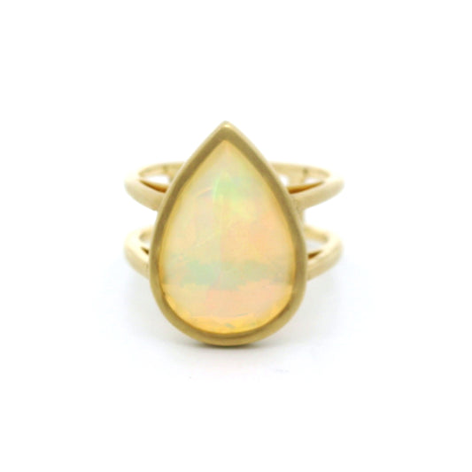 Ethiopian Opal Pear Shape Split Shank Ring 4.37ct 18K Yellow Gold Size 7