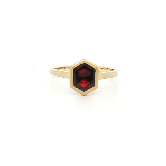 Garnet Hexagon Bezel Ring 1.28ct 18K Yellow Gold Size 7