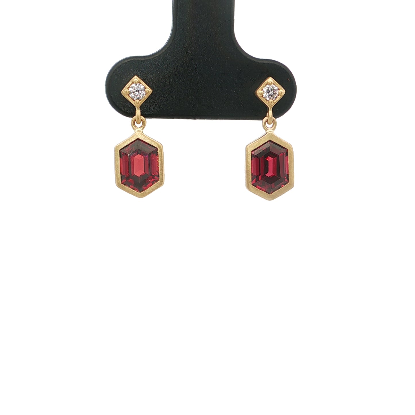Garnet/Diamond Hexagon Bezel Earring 1.98/0.08ct 18K Yellow Gold