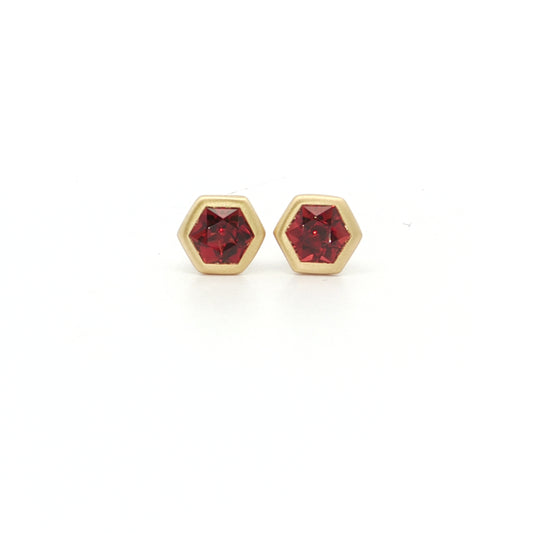 Garnet Hexagon Bezel Earring 1.15ct 18K Yellow Gold