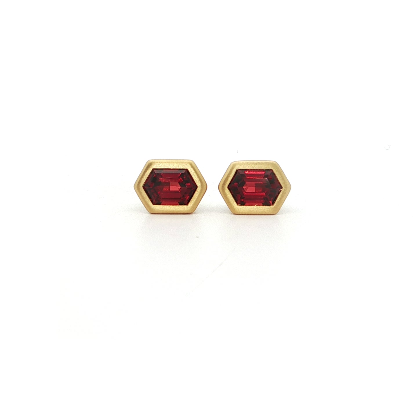 Garnet Hexagon Bezel Earring 1.24ct 18K Yellow Gold