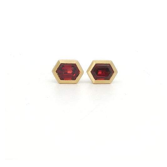 Garnet Hexagon Bezel Earring 1.57ct 18K Yellow Gold