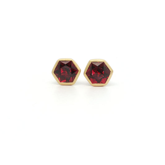 Garnet Hexagon Bezel Earring 2.72ct 18K Yellow Gold