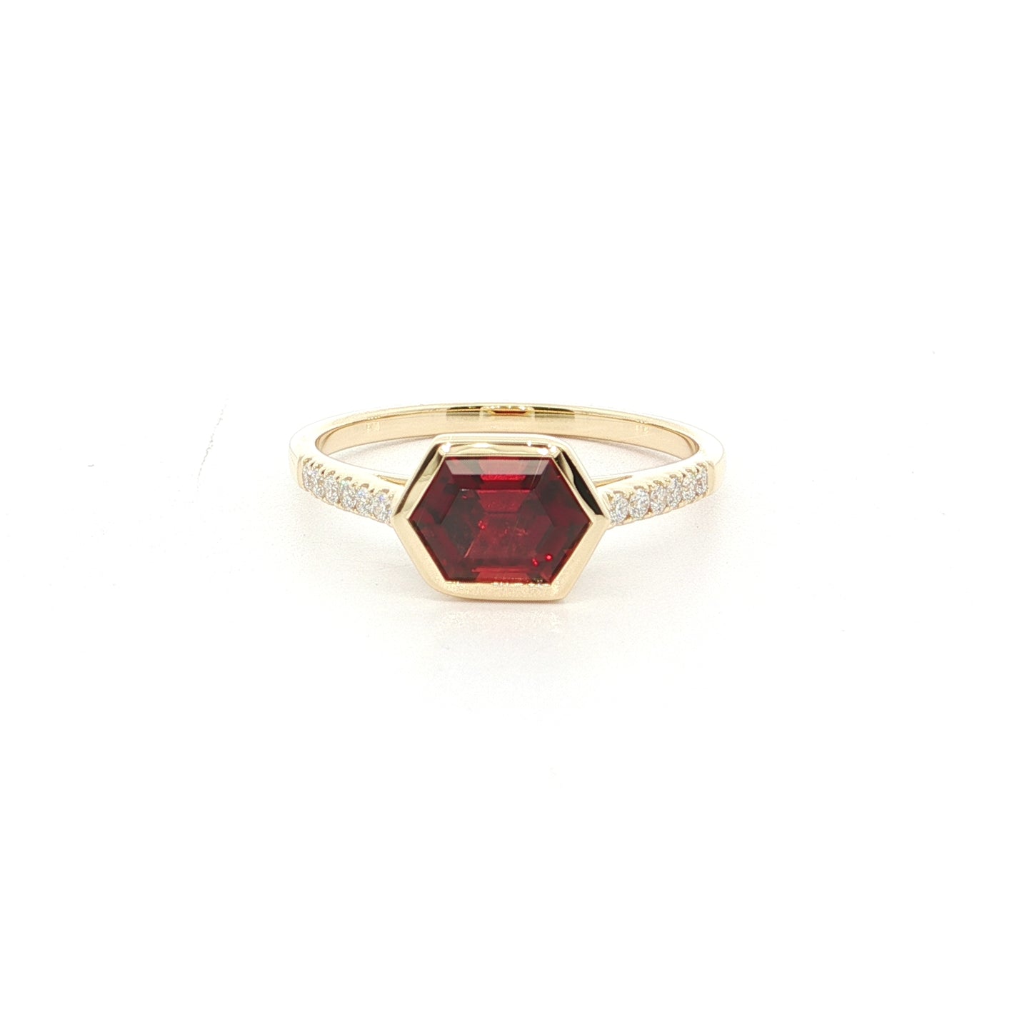 Garnet Hexagon Skinny Stack Ring 1.21/0.12ct 18K Yellow Gold Size 7