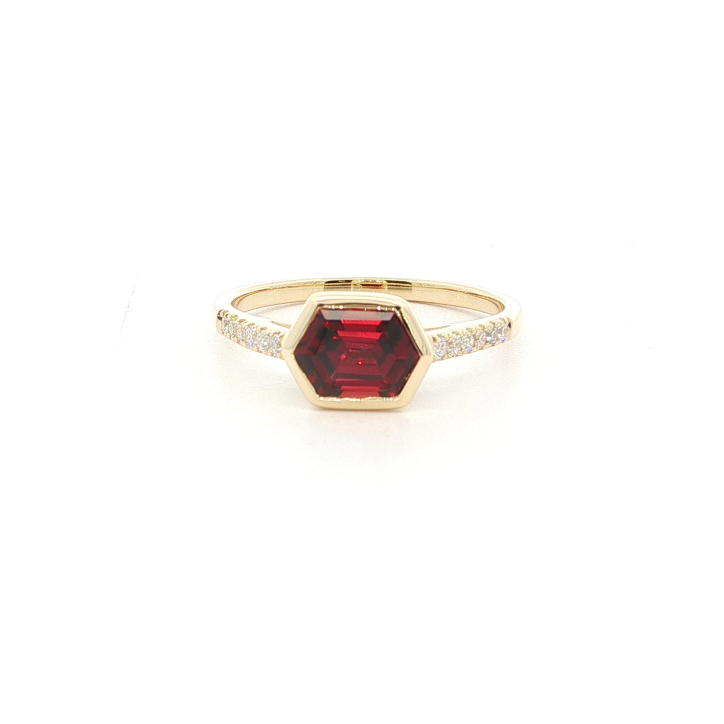 Garnet Hexagon Skinny Stack Ring 1.23/0.12ct 18K Yellow Gold Size 7