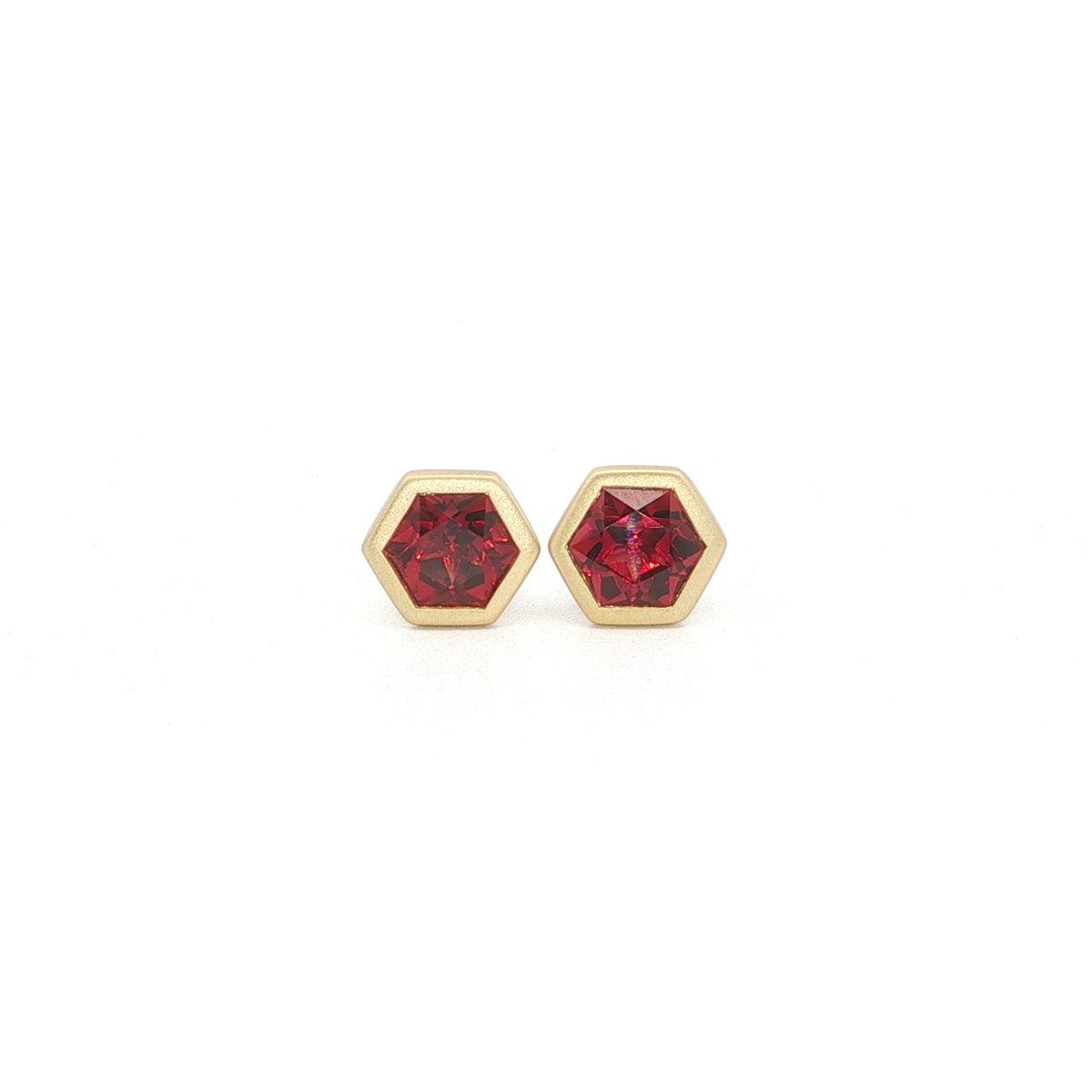 Garnet Hexagon Bezel Earring 1.14ct 18K Yellow Gold