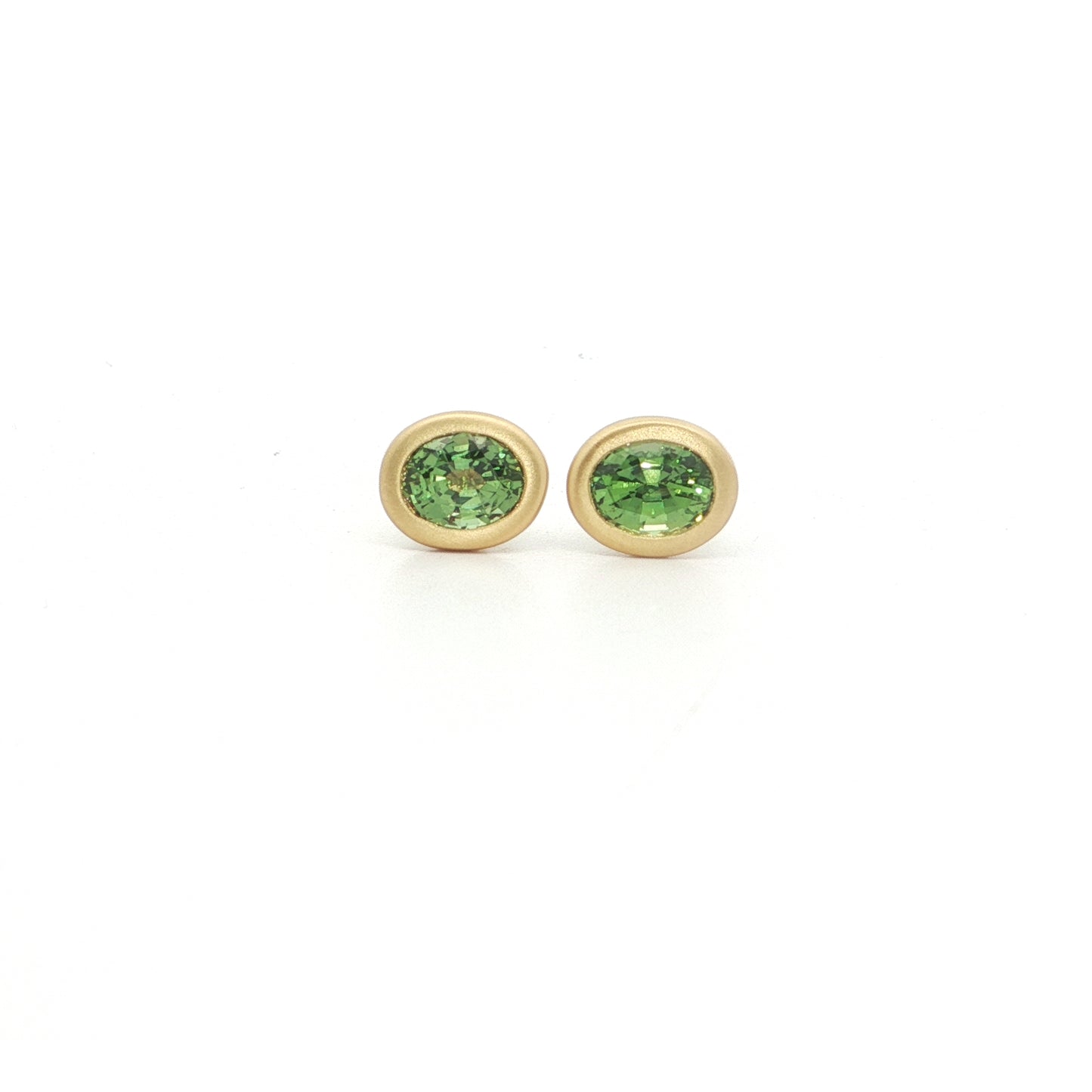 Green Sapphire Oval Bezel Earring 1.16ct 18K Yellow Gold