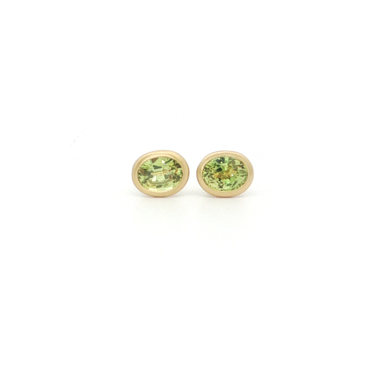Green Sapphire Oval Bezel Earring 1.00ct 18K Yellow Gold