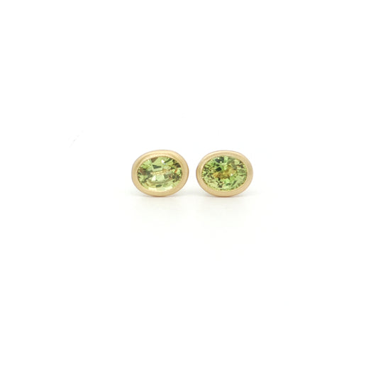 Green Sapphire Oval Bezel Earring 1.00ct 18K Yellow Gold