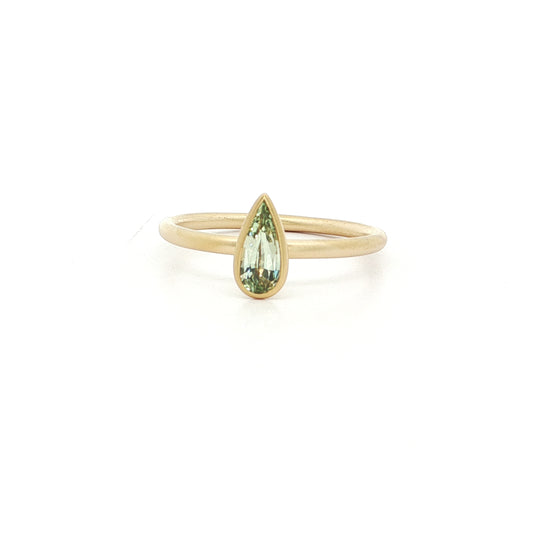 Green Sapphire Pear Shape Yumdrop Ring 0.46ct 18K Yellow Gold Size 7