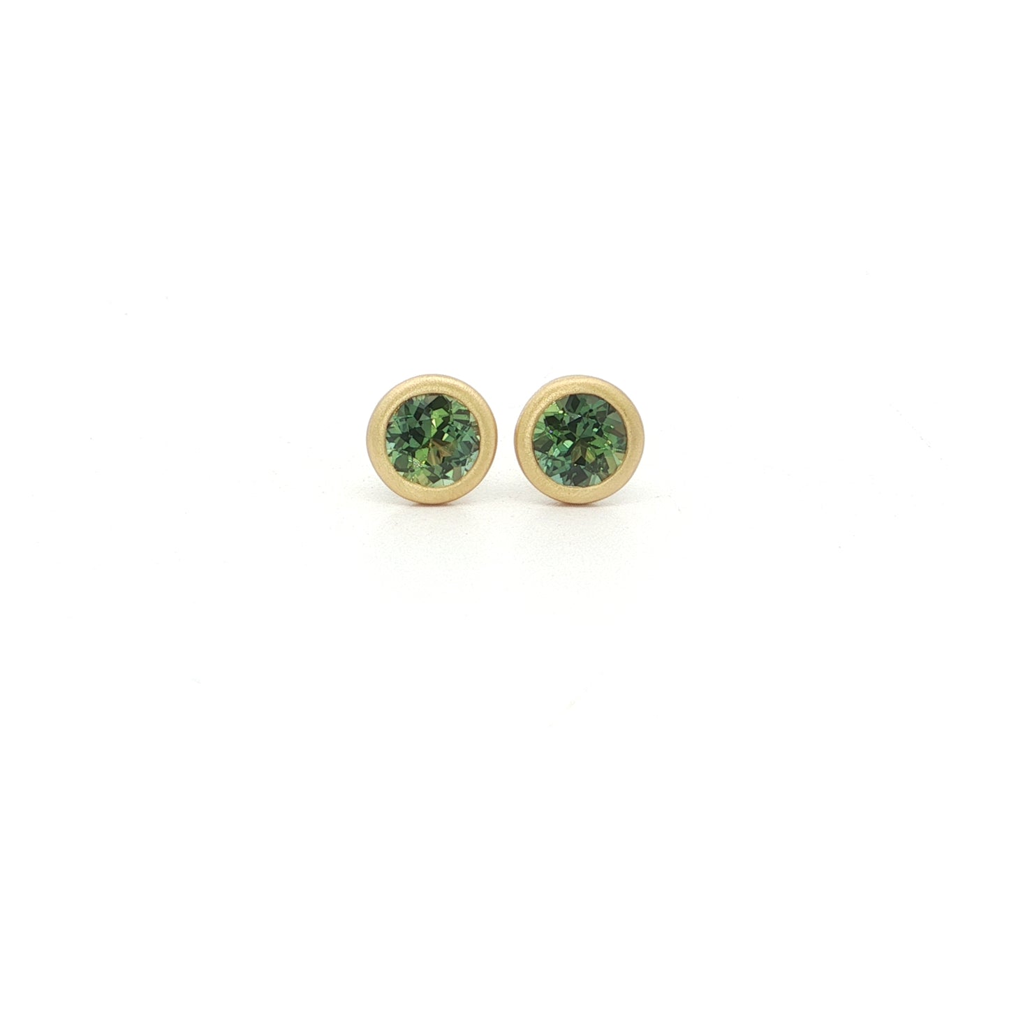 Green Sapphire Round Bezel Earring 0.86ct 18K Yellow Gold