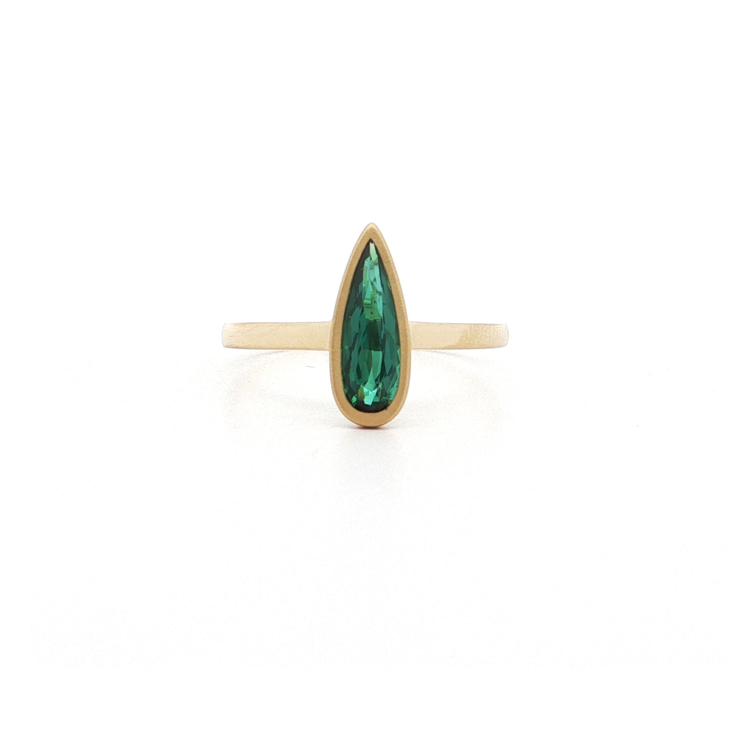 Green Tourmaline Pear Shape Bezel Ring (2) 0.69ct 18K Yellow Gold Size 7