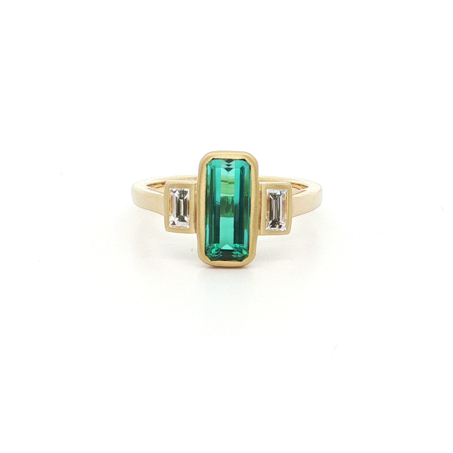 Tourmaline/Diamond Emerald Cut 3 Stone Ring 1.44/0.24ct 18K Yellow Gold Size 7