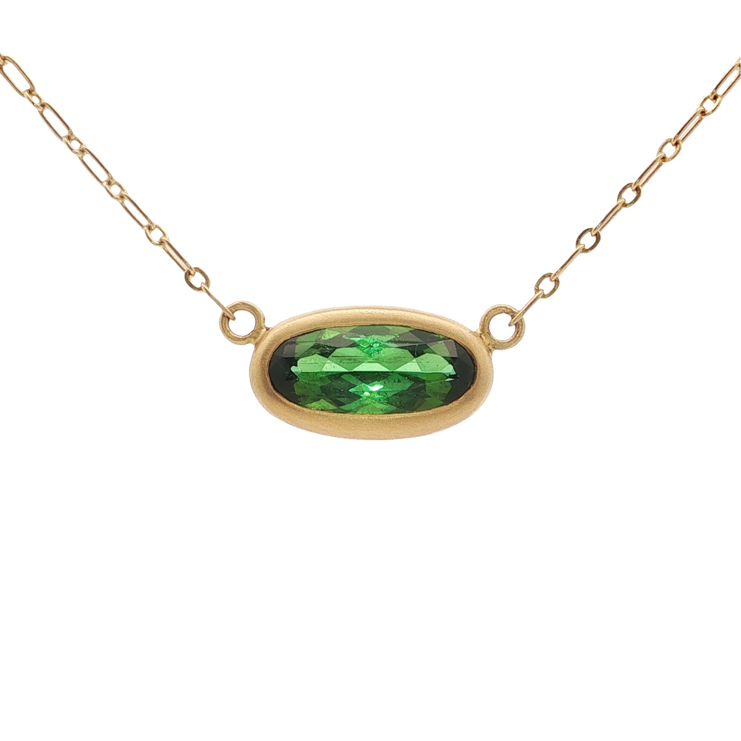 Green Tourmaline Oval Bezel Necklace 2.42ct 18K Yellow Gold