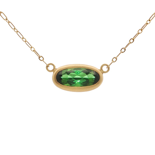 Green Tourmaline Oval Bezel Necklace 2.42ct 18K Yellow Gold