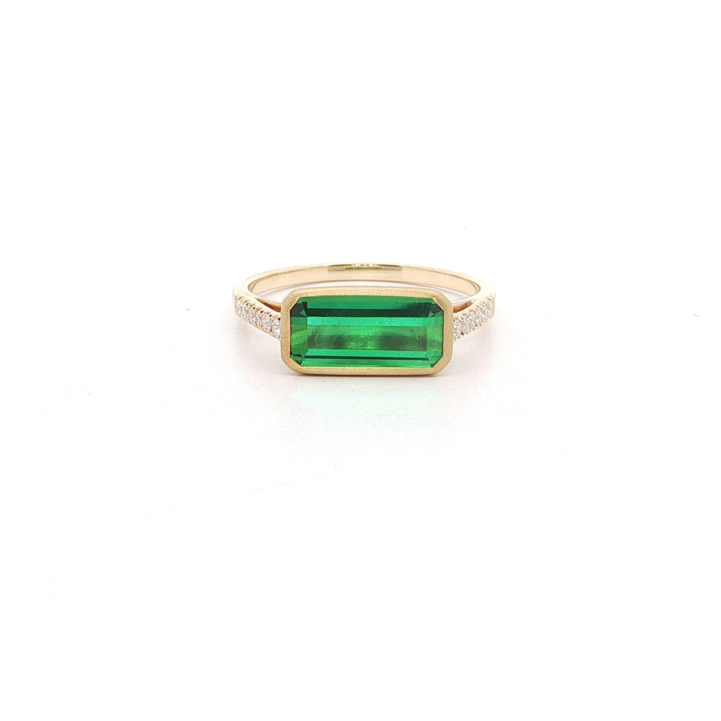 Green Tourmaline Emerald Cut Skinny Stack Ring 1.91/0.12ct 18K Yellow Gold Size 7