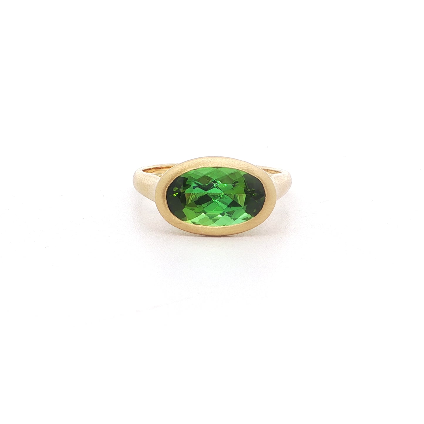 Green Tourmaline Oval Bezel Ring 2.52ct 18K Yellow Gold Size 7