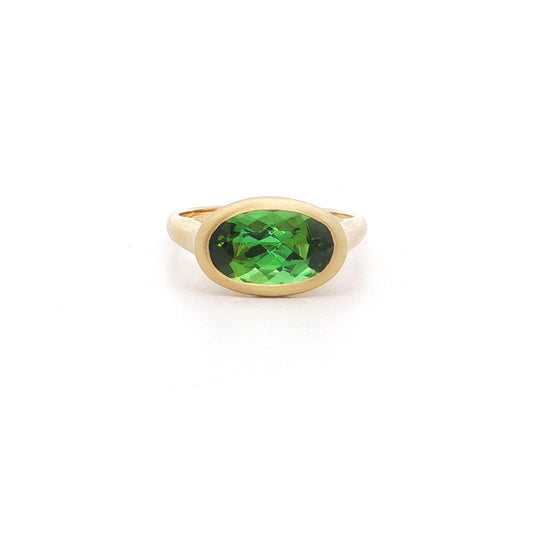 Green Tourmaline Oval Bezel Ring 2.52ct 18K Yellow Gold Size 7