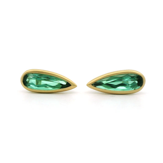 Green Tourmaline Pear Shape Bezel Earring 1.37ct 18K Yellow Gold (2)