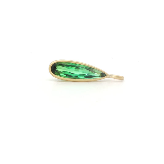 Green Tourmaline Pear Shape Bezel Pendant 1.52ct 18K Yellow Gold