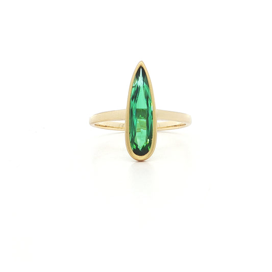 Green Tourmaline Pear Shape Bezel Ring 1.21ct 18K Yellow Gold Size 7