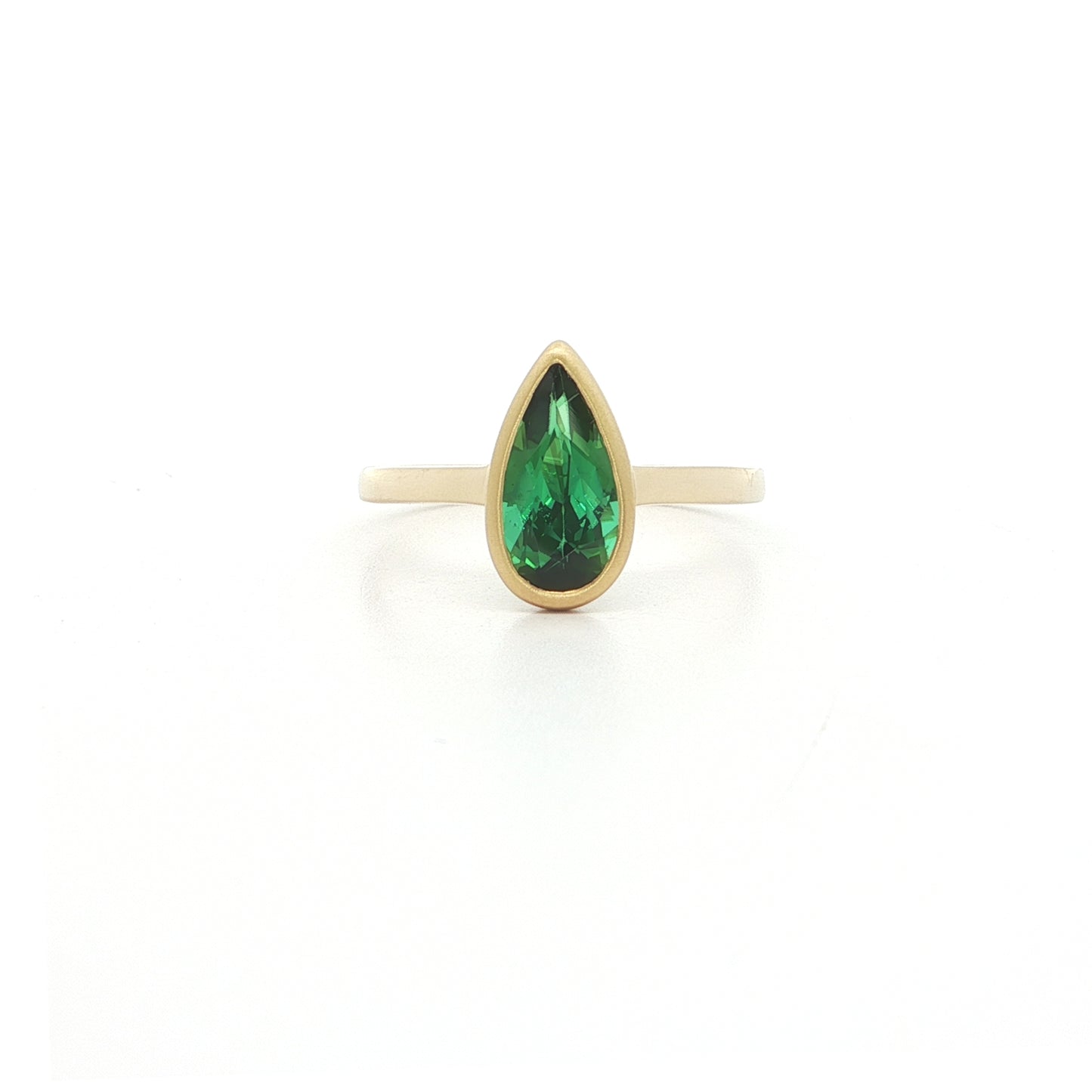 Green Tourmaline Pear Shape Bezel Ring 1.24ct 18K Yellow Gold Size 7