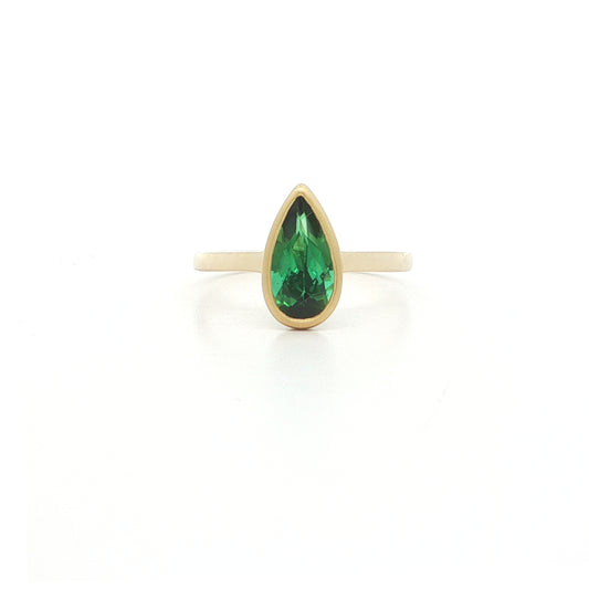 Green Tourmaline Pear Shape Bezel Ring 1.24ct 18K Yellow Gold Size 7