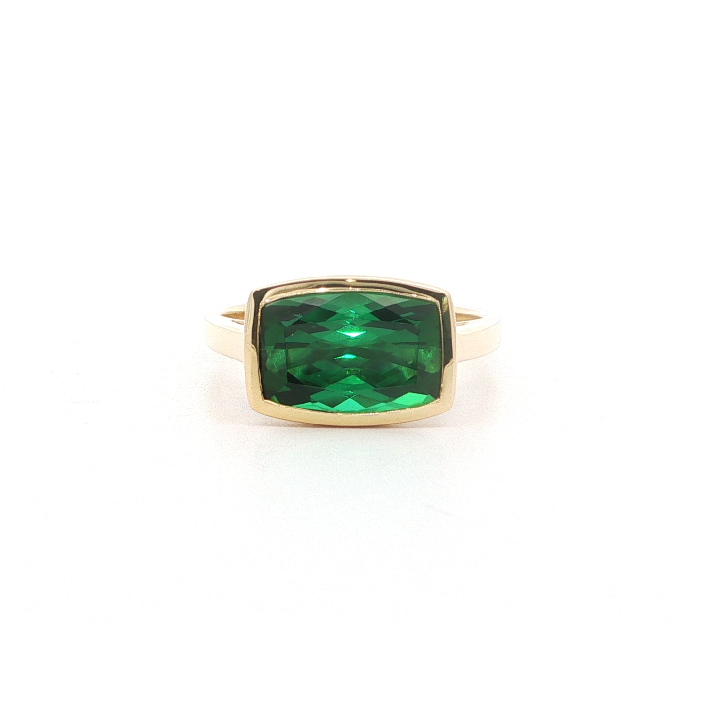 Green Tourmaline Cushion Bezel Ring 3.52ct 18K Yellow Gold Size 7