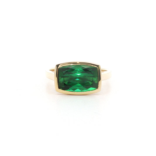 Green Tourmaline Cushion Bezel Ring 3.52ct 18K Yellow Gold Size 7