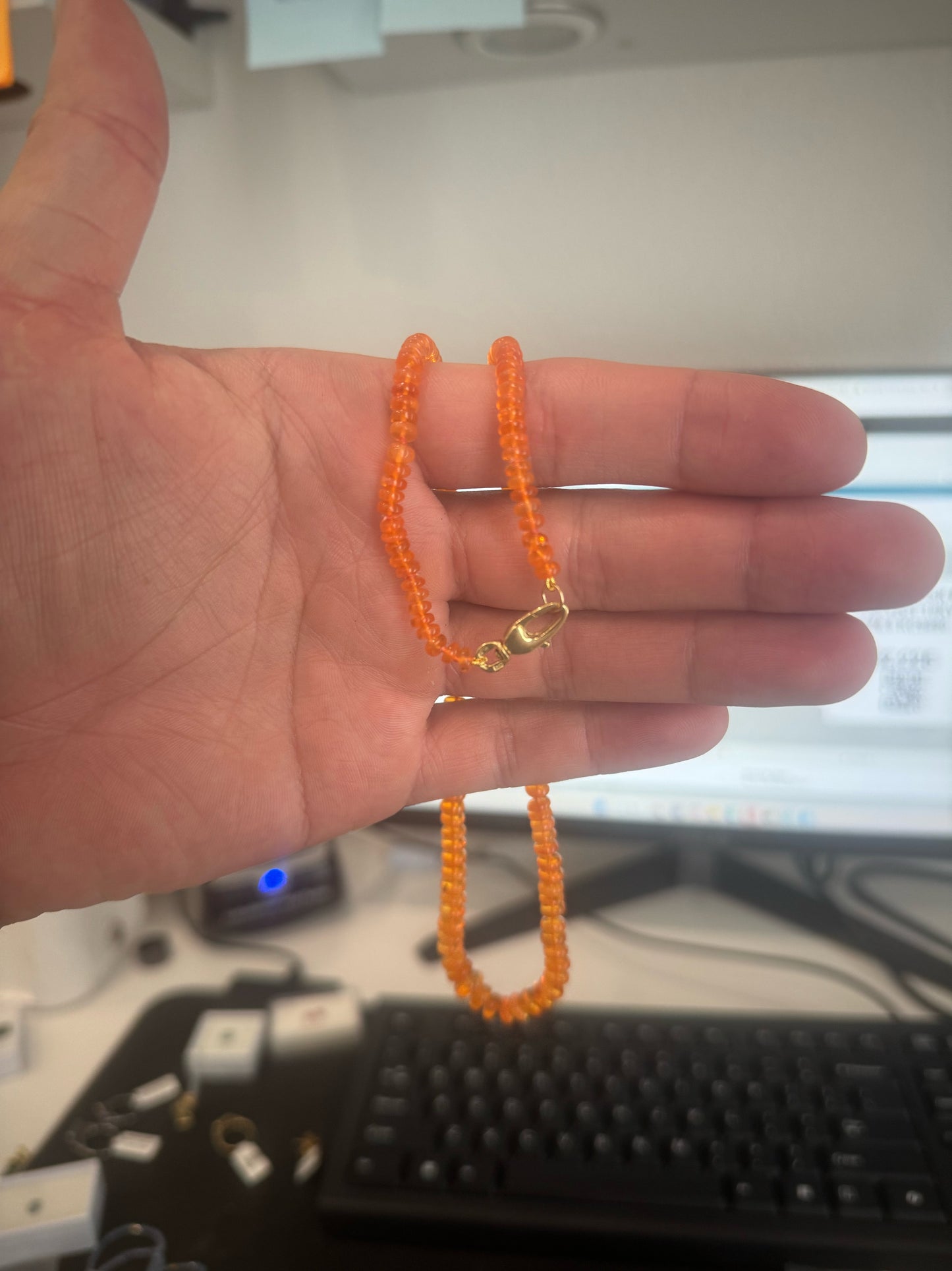 Mexican Fire Opal Bead Necklace 18K Yellow Gold