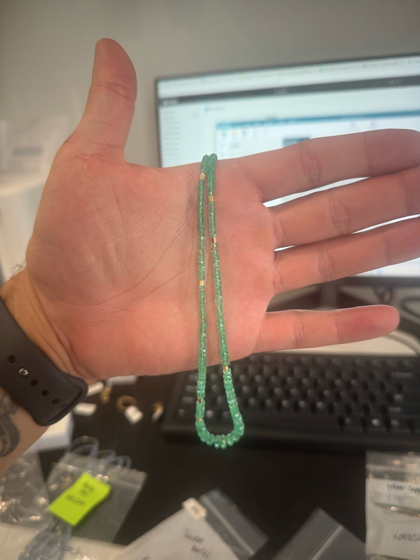 Colombian Emerald Bead Necklace 18K Yellow Gold