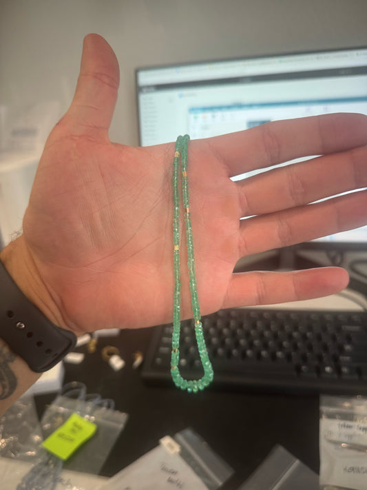 Colombian Emerald Bead Necklace 18K Yellow Gold