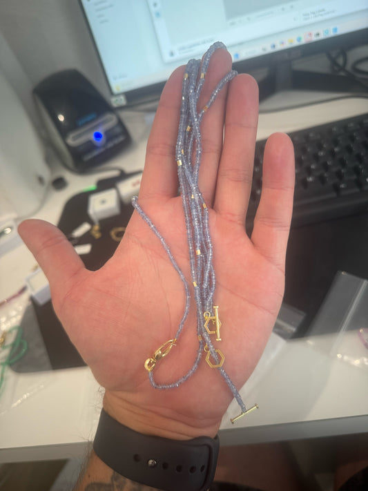 Blue Sapphire Bead Necklace 45ct 18K Yellow Gold