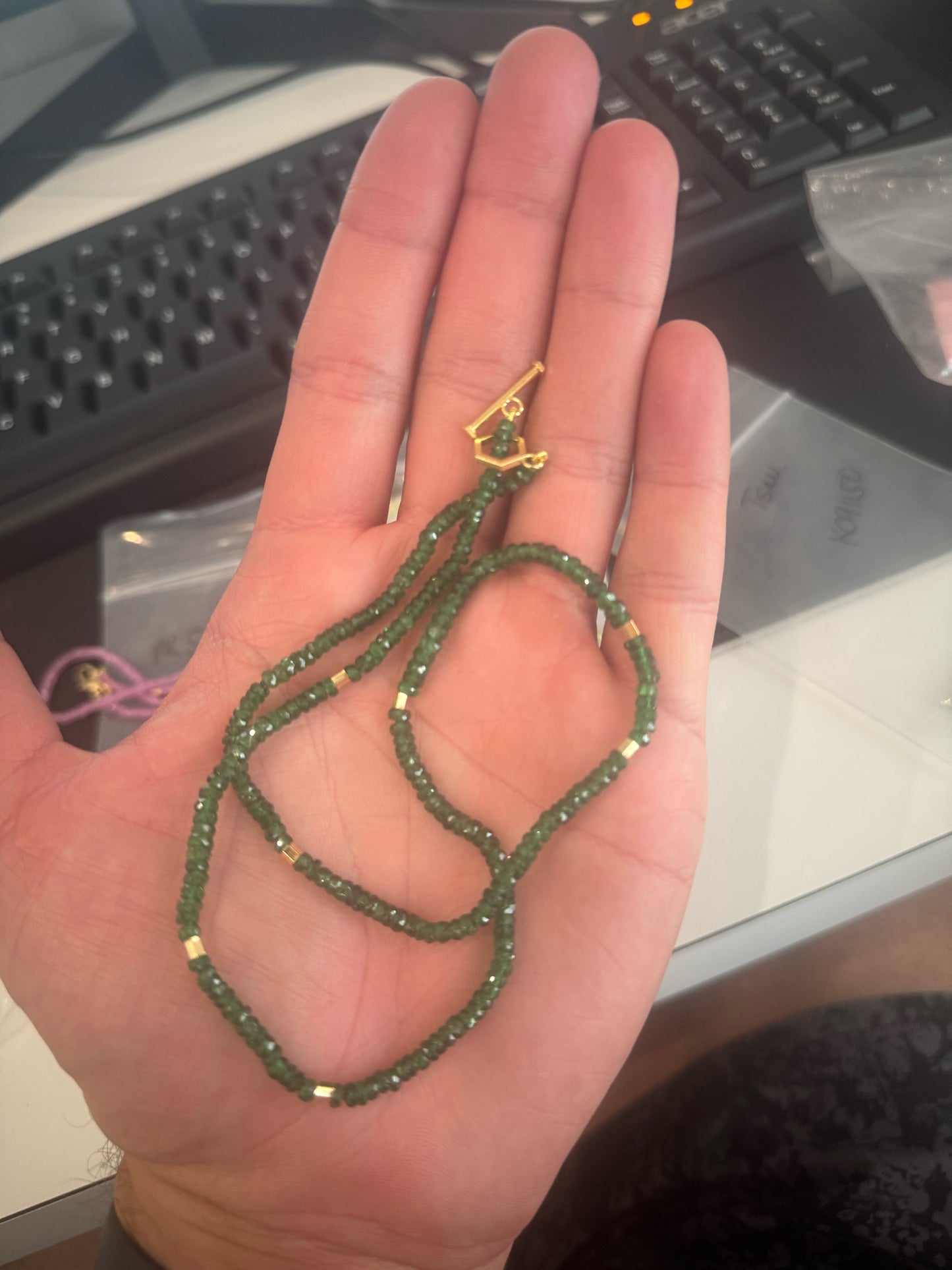 Tsavorite Bead Necklace 18K Yellow Gold