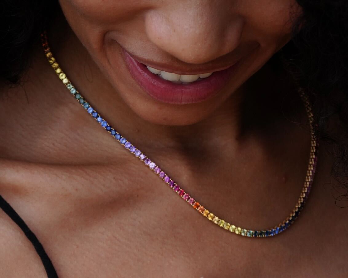 Rainbow Tennis Necklace 17.20ct 18K Yellow Gold