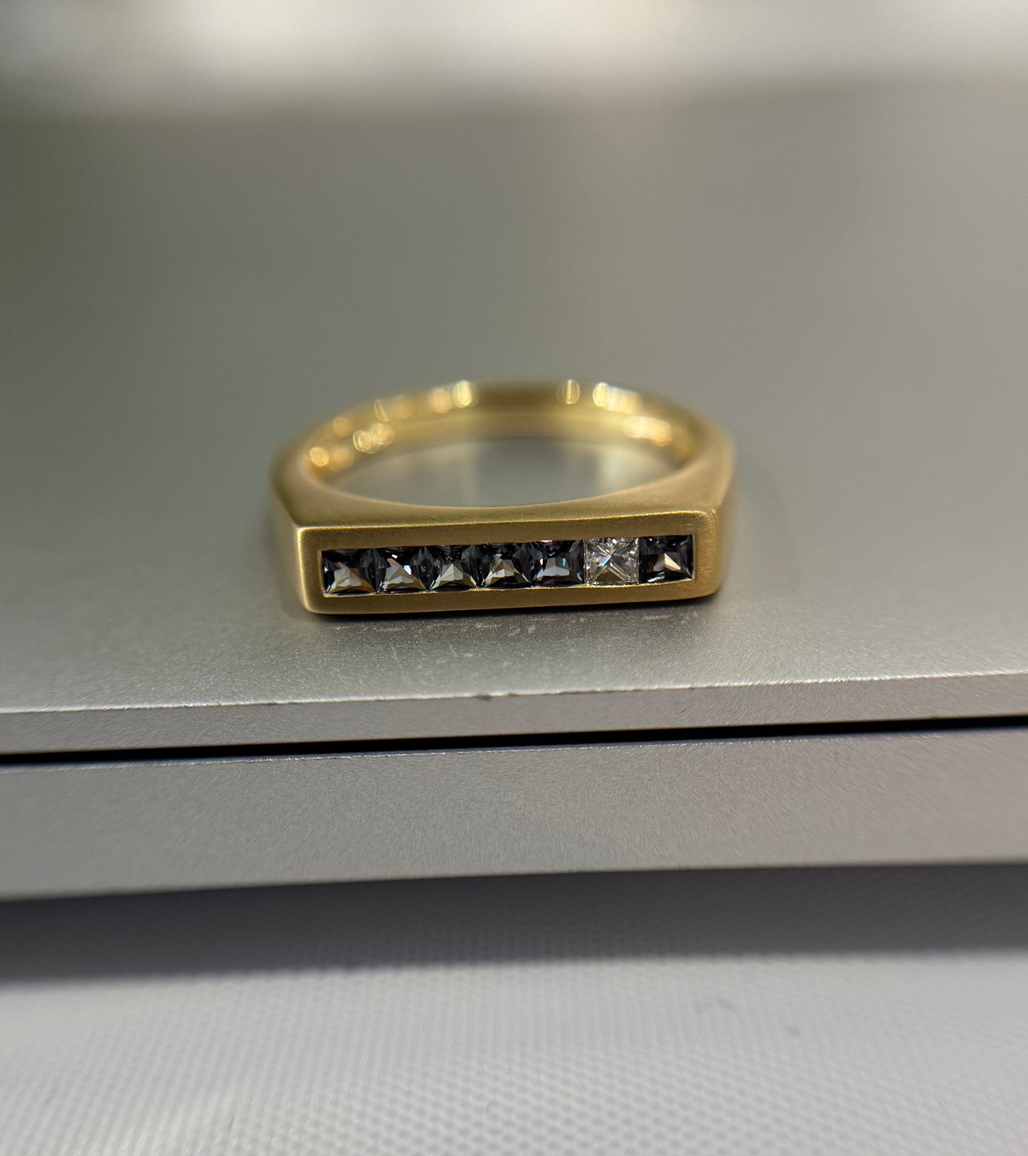 Alexandrite/Diamond Princess Cut Channel Set Ring 0.32/0.06ct 18K Yellow Gold Size 7