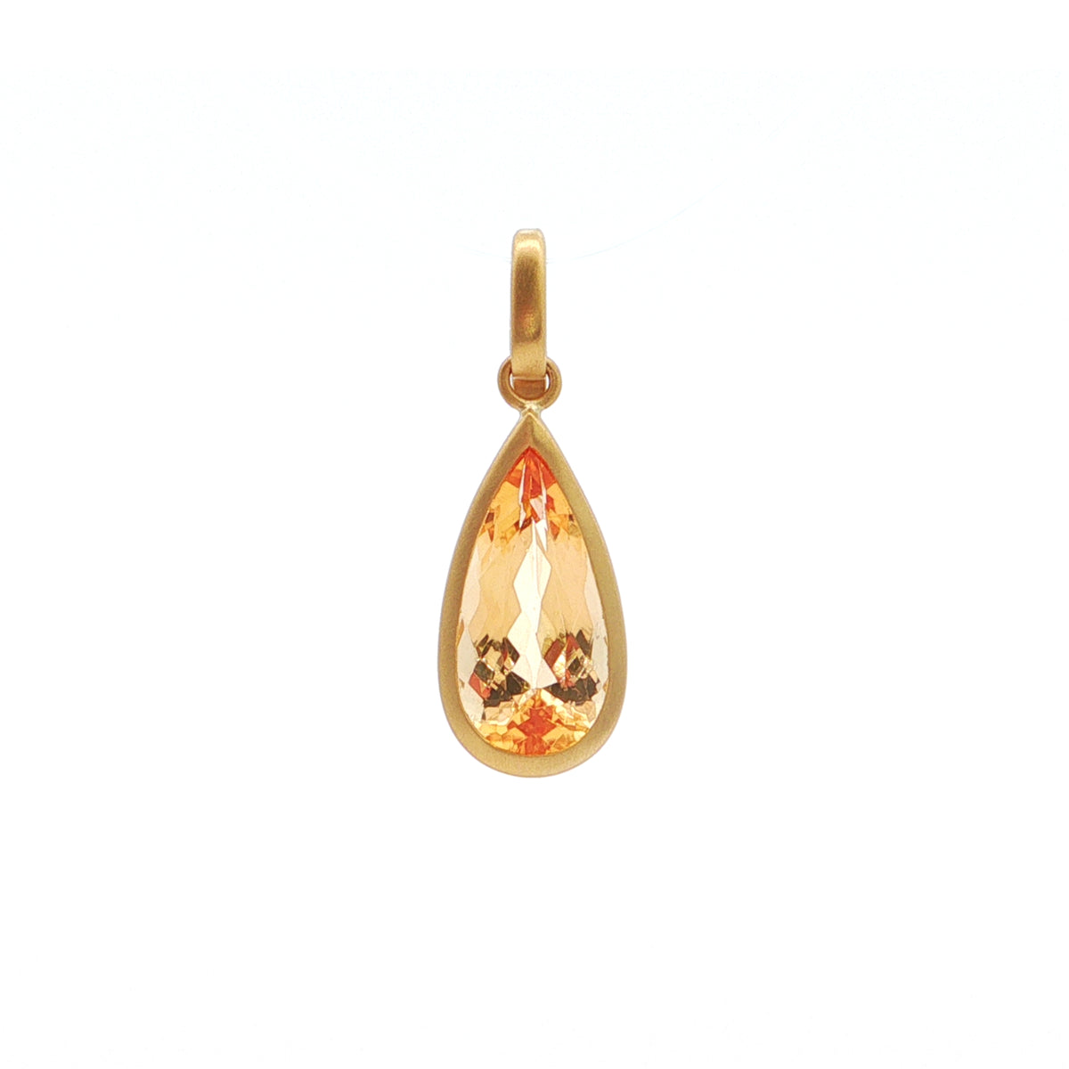 Imperial Topaz Pear Shape Bezel Pendant 3.50ct 18K Yellow Gold