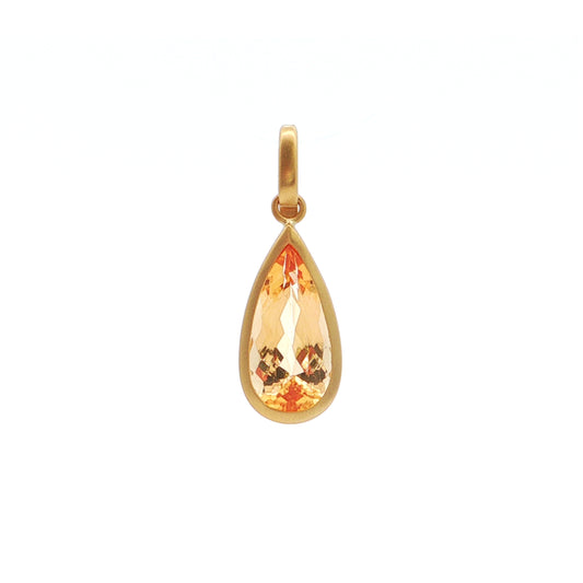Imperial Topaz Pear Shape Bezel Pendant 3.50ct 18K Yellow Gold