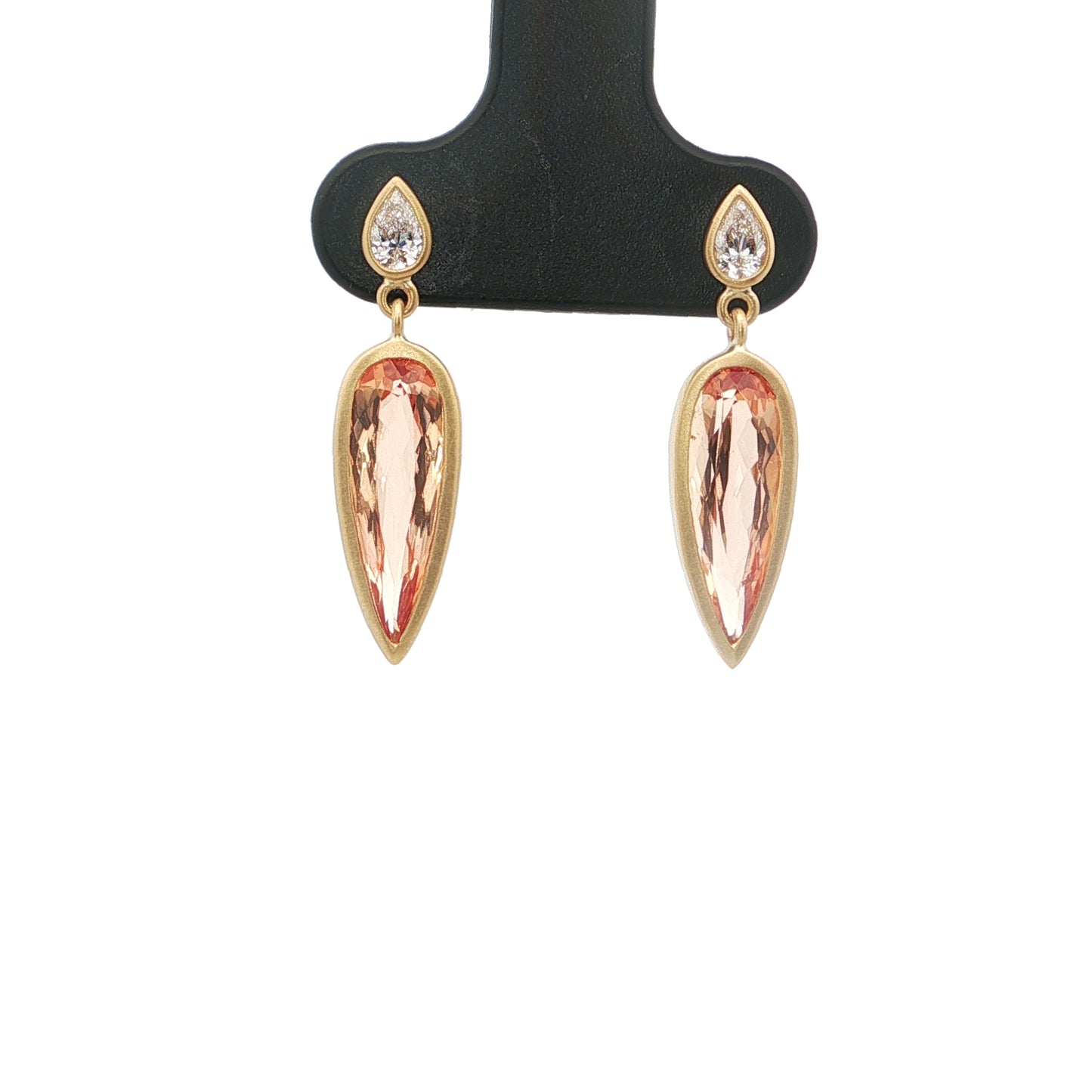 Imperial Topaz/Diamond Pear Shape Bezel Earring 3.21/0.21ct 18K Yellow Gold