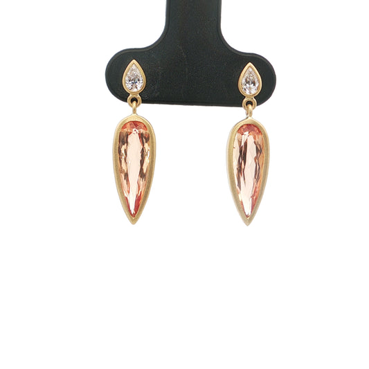 Imperial Topaz/Diamond Pear Shape Bezel Earring 3.21/0.21ct 18K Yellow Gold