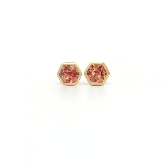 Imperial Zircon Hexagon Bezel Earring 1.86ct 18K Yellow Gold