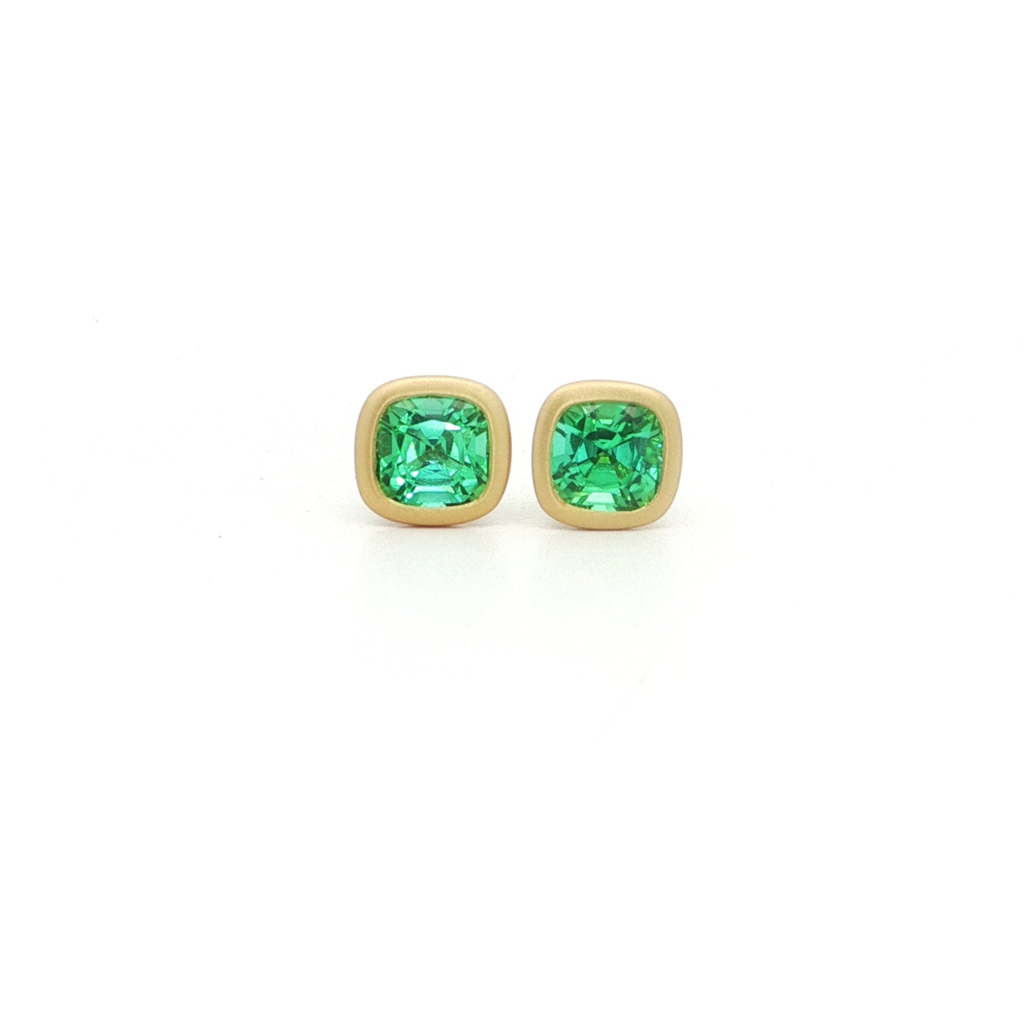 Lagoon Tourmaline Cushion Bezel Earring 1.22ct 18K Yellow Gold