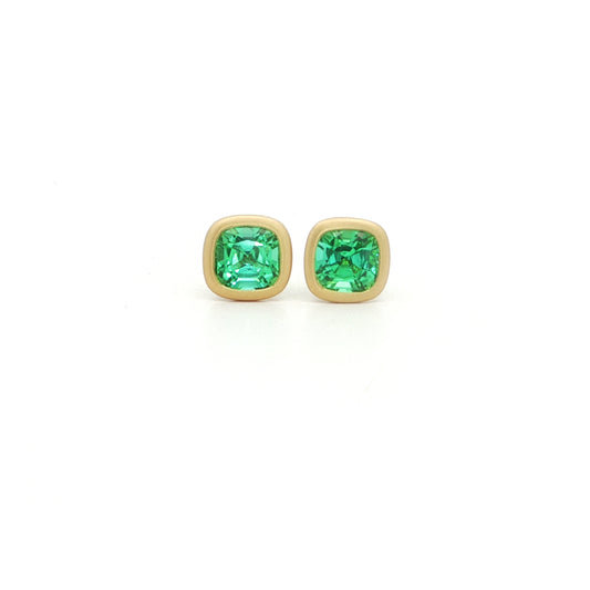 Lagoon Tourmaline Cushion Bezel Earring 1.22ct 18K Yellow Gold