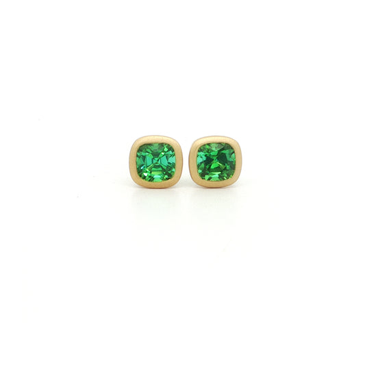 Lagoon Tourmaline Cushion Bezel Earring 1.44ct 18K Yellow Gold